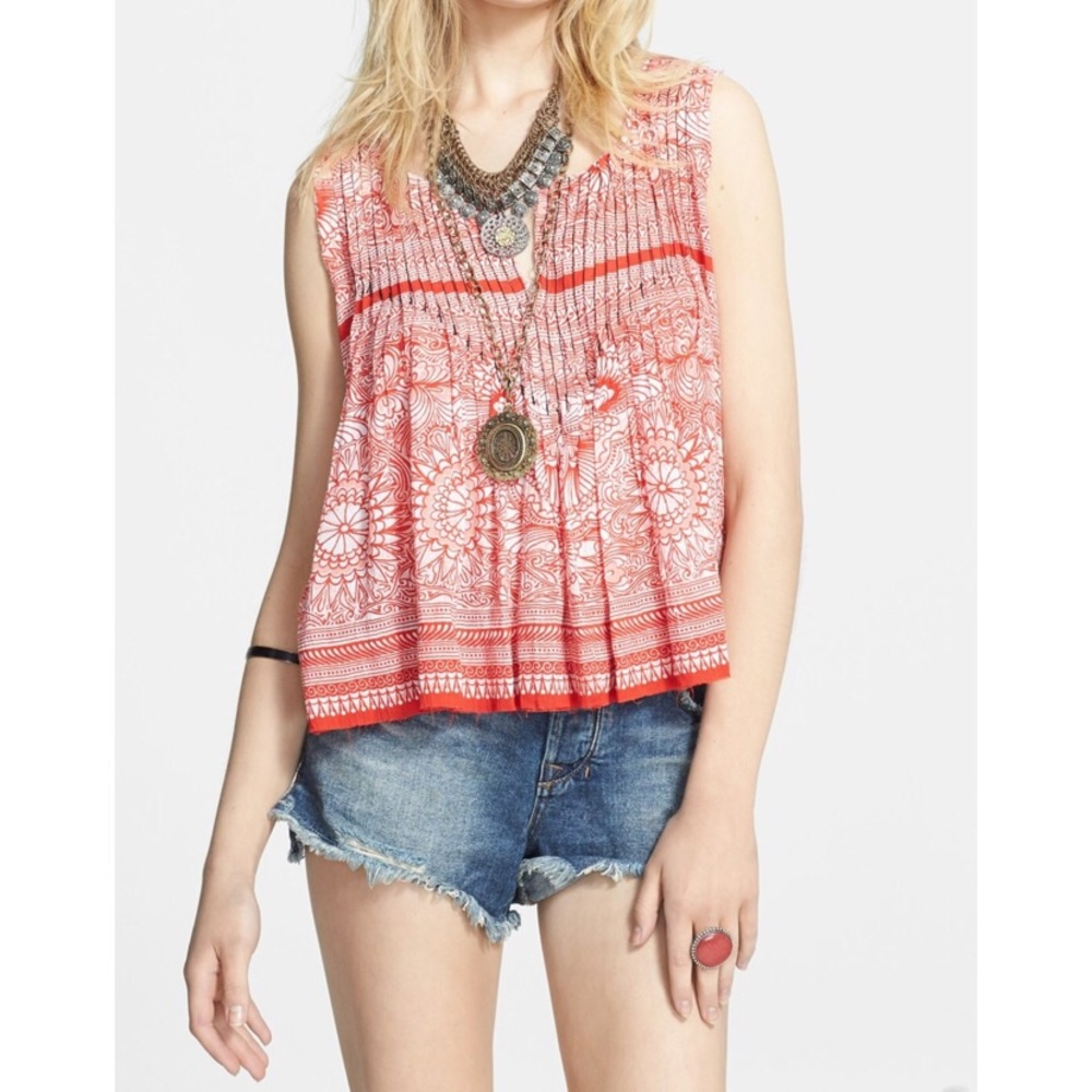 Orange & White Floral Myna Free People Tank